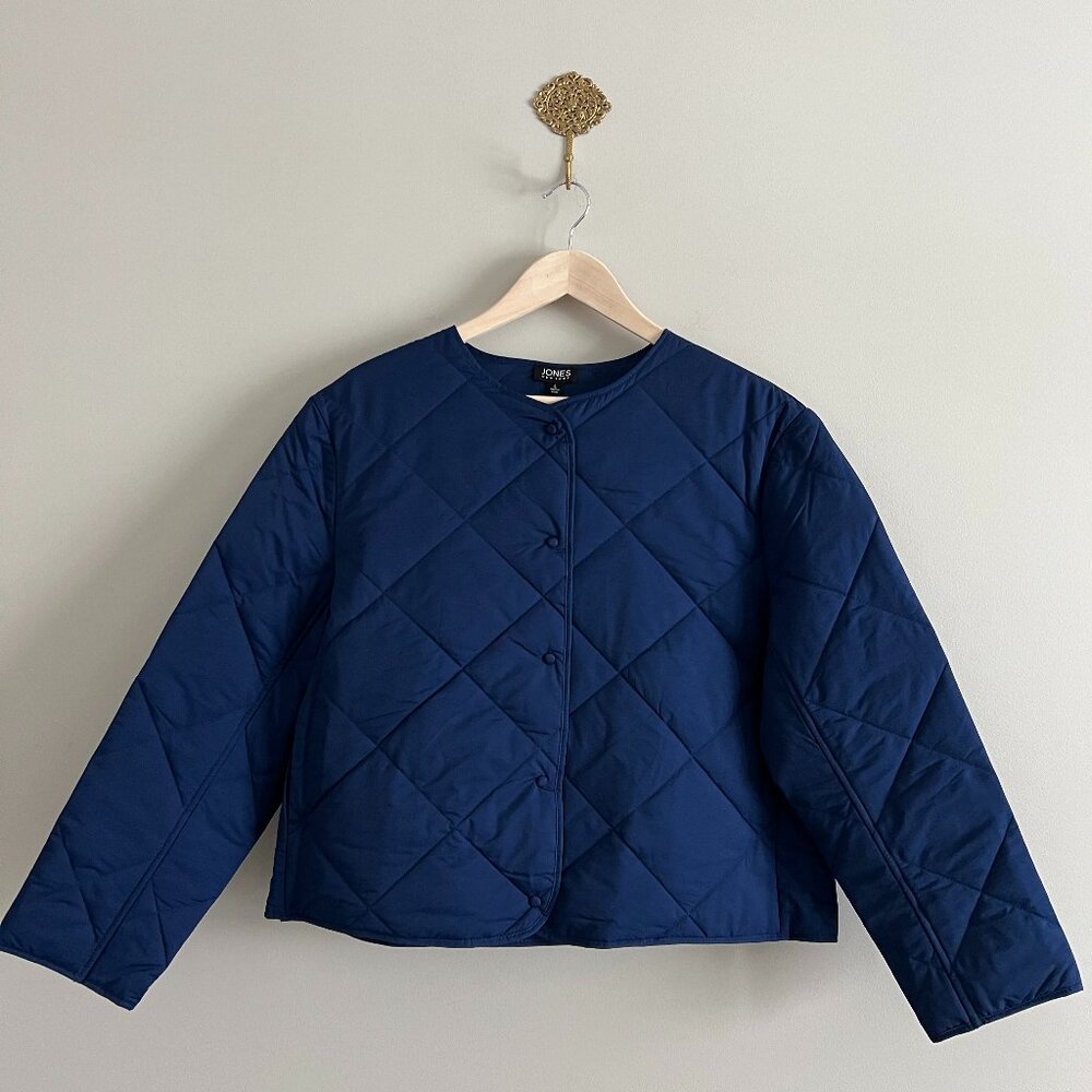 NWT Jones New York Blue Quilted Jacket Large Lightweight Snap Front